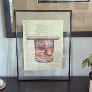 Framed Art Print with Cigar and Whiskey Glass